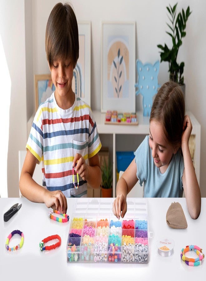 ambitieux DIY Bracelet Making Kit - 24 Colorful Beads, 10m Elastic Thread, Jute Bag, and Cutter - Gift for Girls Birthdays (Clay Beads 3) - Image 2